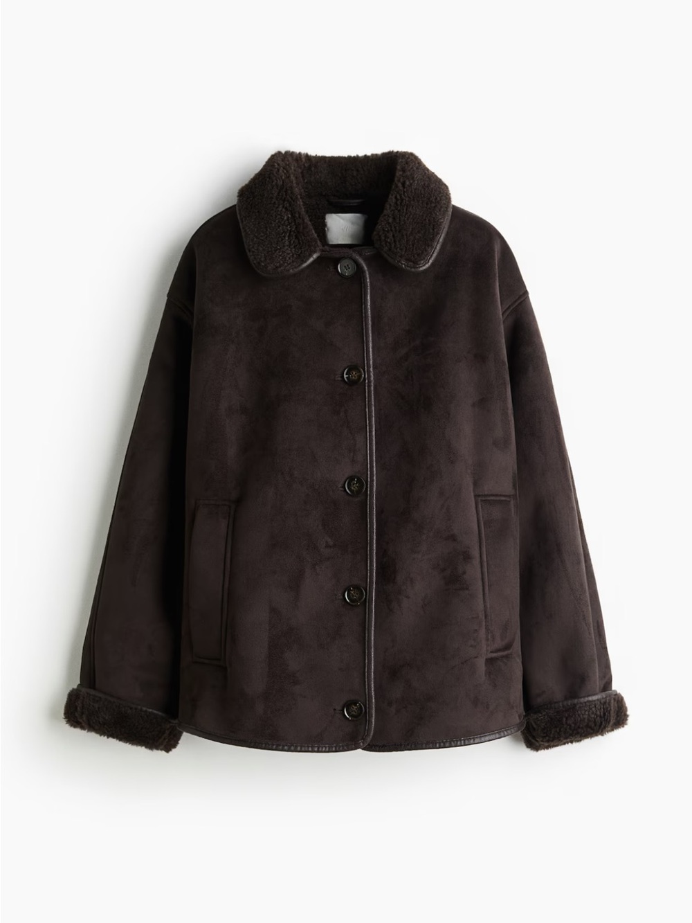 NWOT H&M Brown Faux Suede Shearling Double Faced Jacket Coat